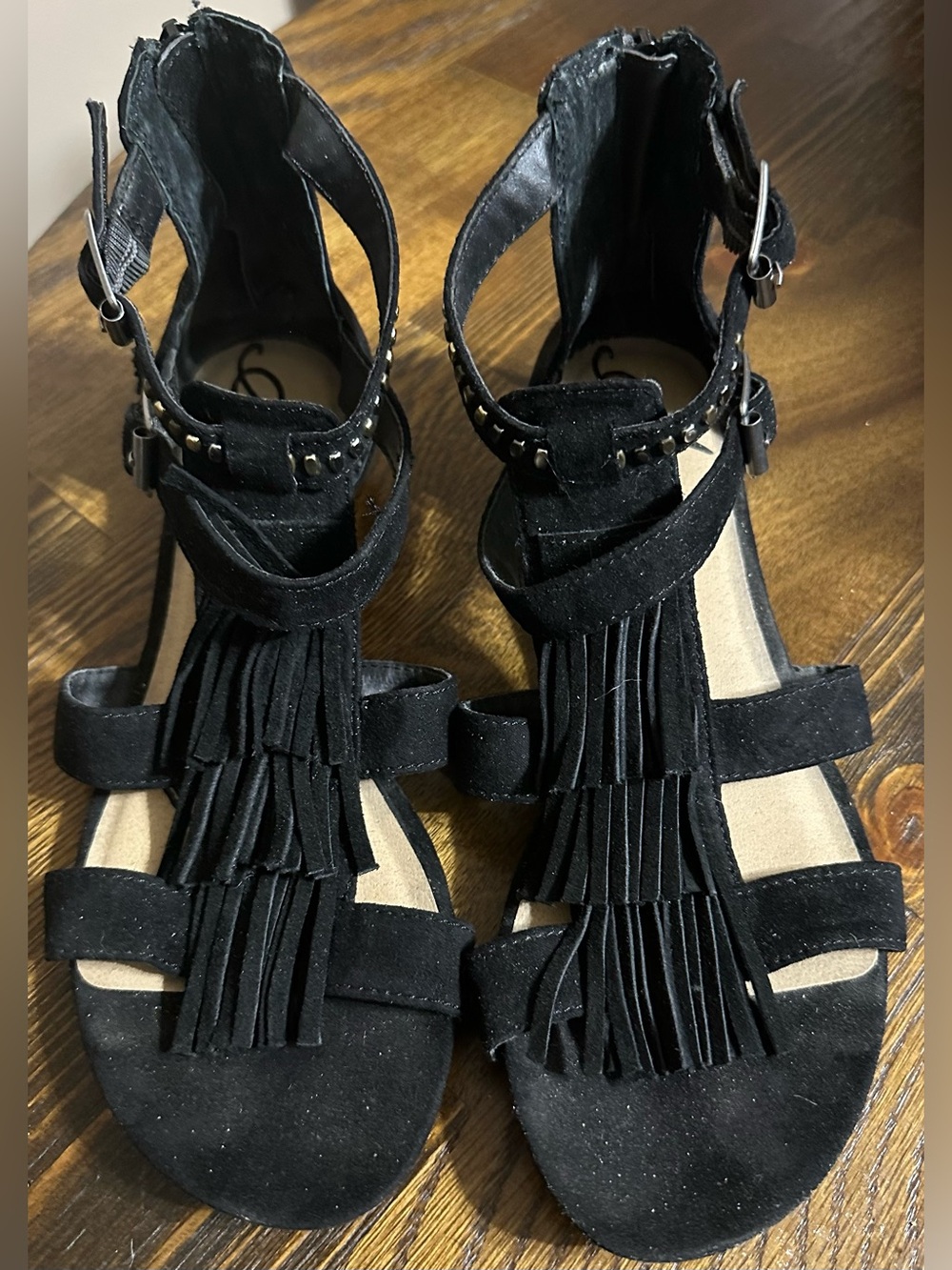 American Rag Black Suede Ankle-Strap Sandals with Stud Detail